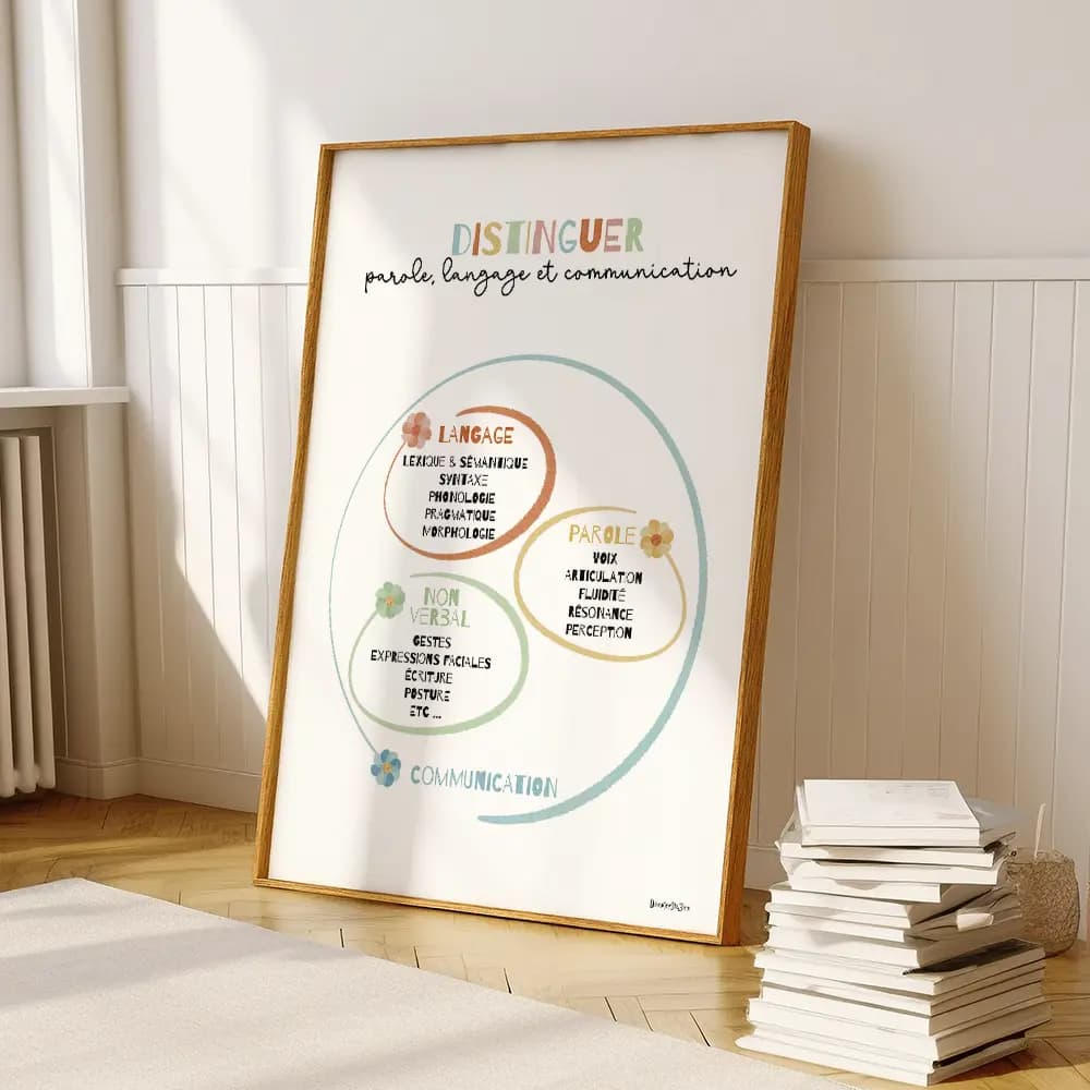 Schéma de la communication divisé en trois aspects : Langage, Parole, et Non-verbal
