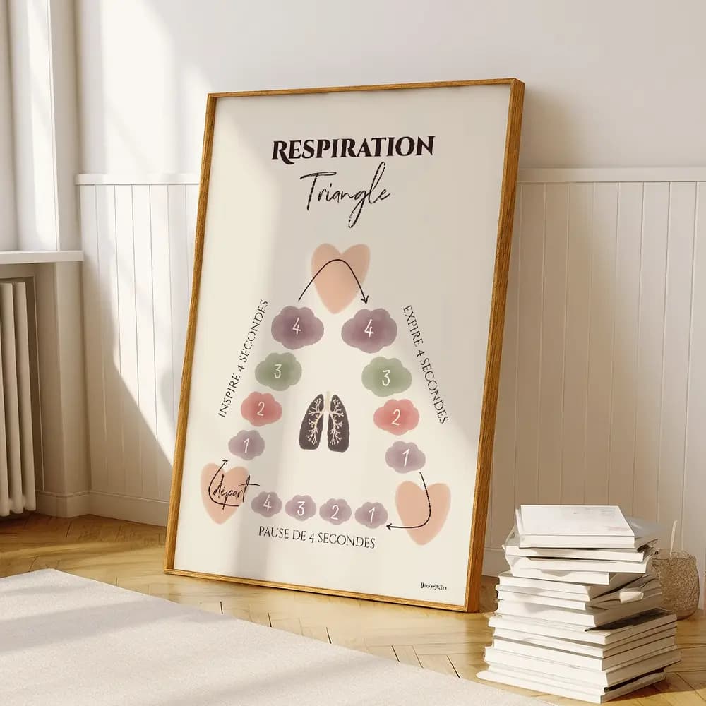 Dessin de poumons au centre entouré d'un triangle servant à guider la respiration