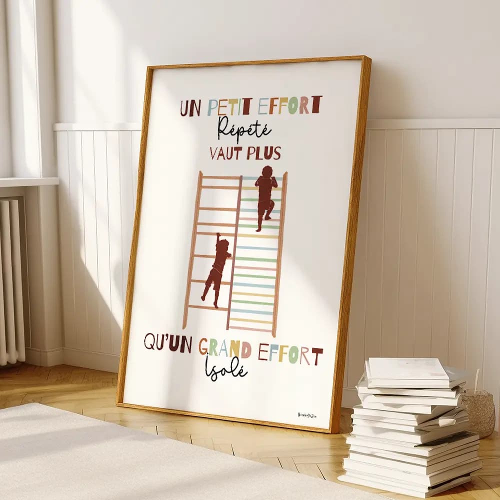 Dessin de deux silhouettes d'enfant montant sur un espalier