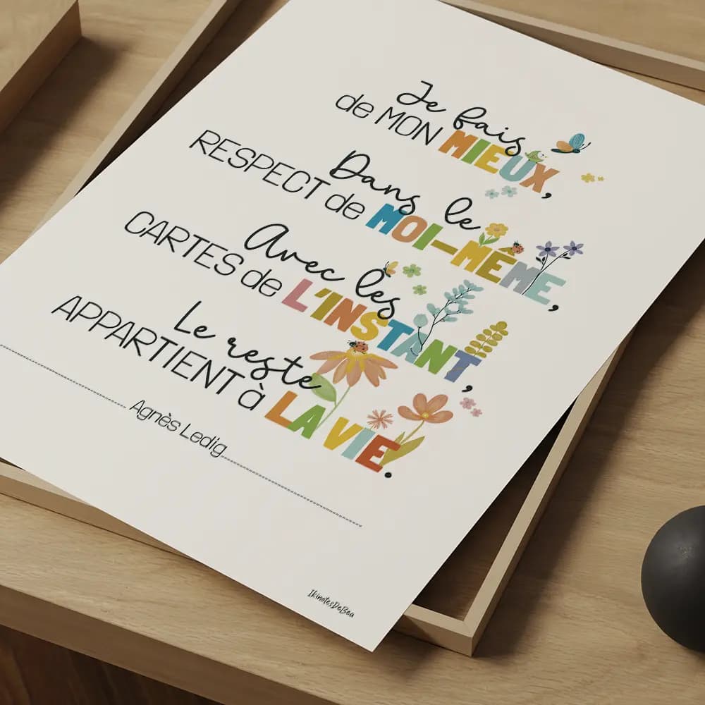 Citation dont chaque fin de phrase est colorée et agrémentée de petit dessins