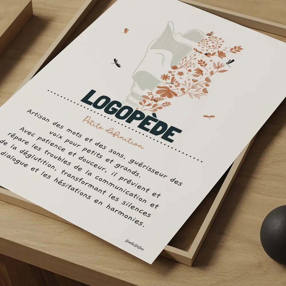 Dessin d'un larynx dont la moitié droite est composée de fleurs avec la définition du logopède