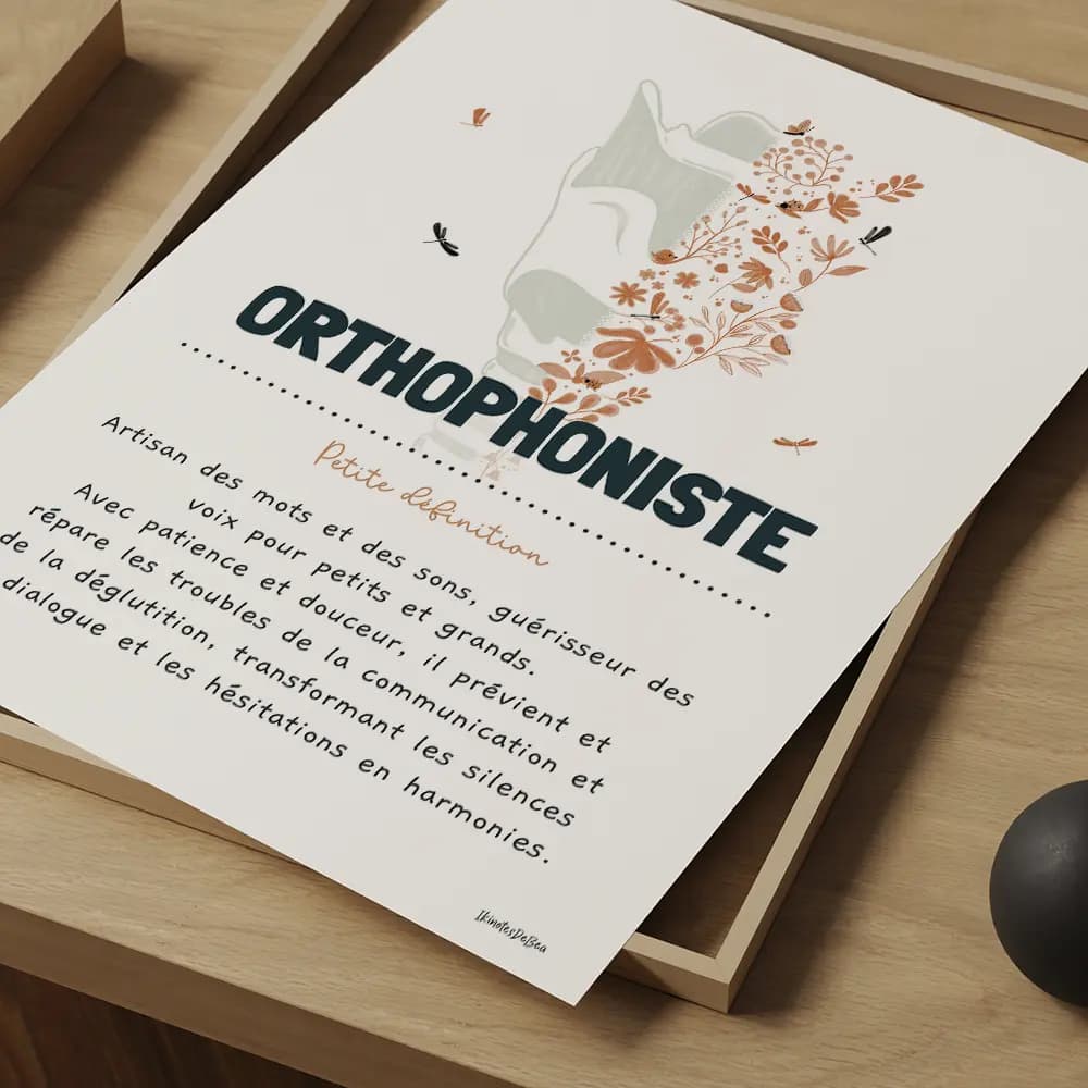 Dessin d'un larynx dont la moitié droite est composée de fleurs avec la définition de l'orthophoniste.
