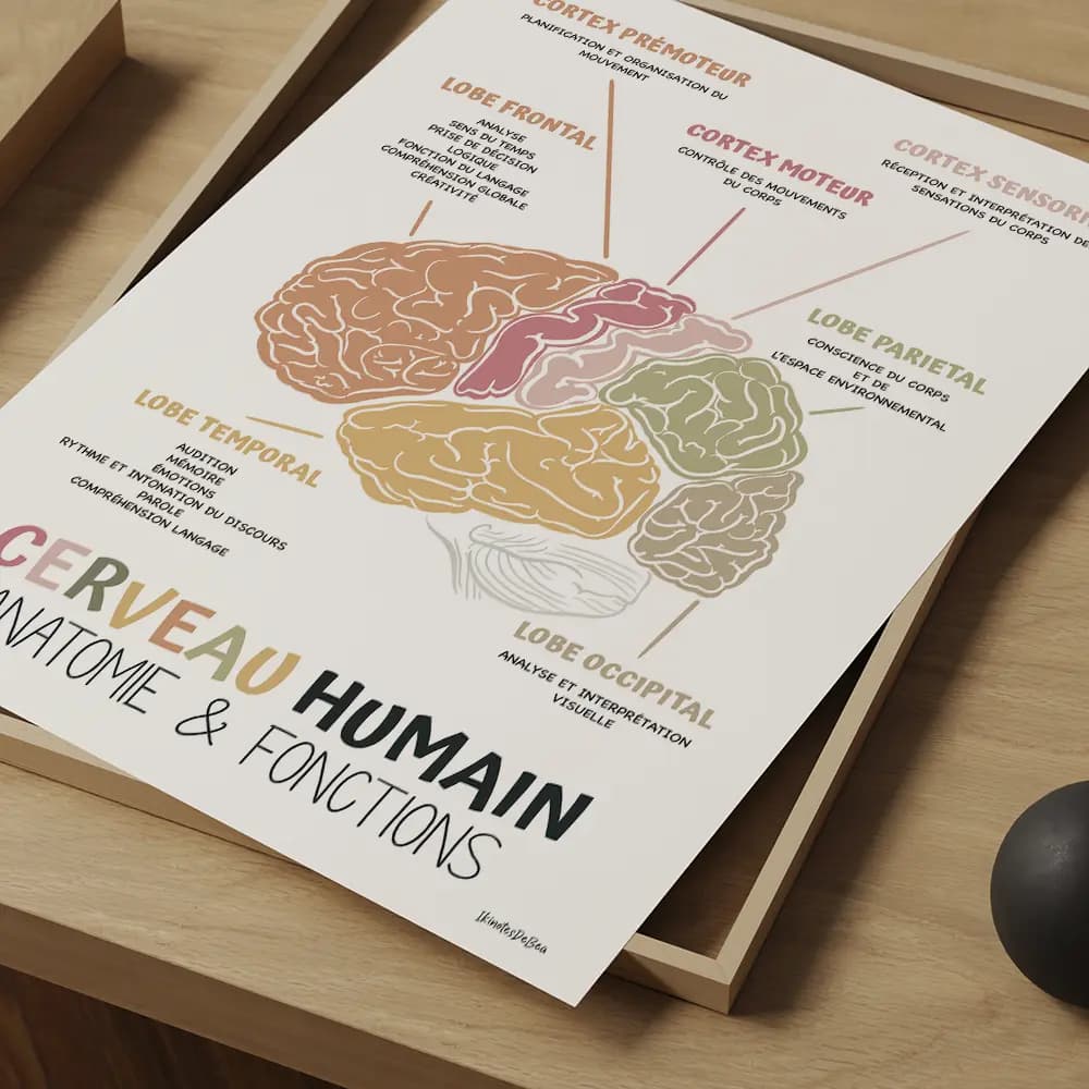 Affiche Anatomie cerveau en français, Décor bureau de thérapie, Art mural Cerveau humain Conseiller scolaire, Ergothérapie et Psychologie