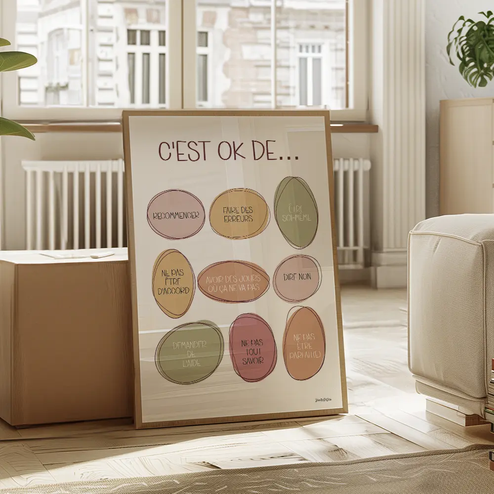 Infographie composée d'ovales irréguliers de couleur sunshine avec une liste de messages de ce qu'il est OK de faire