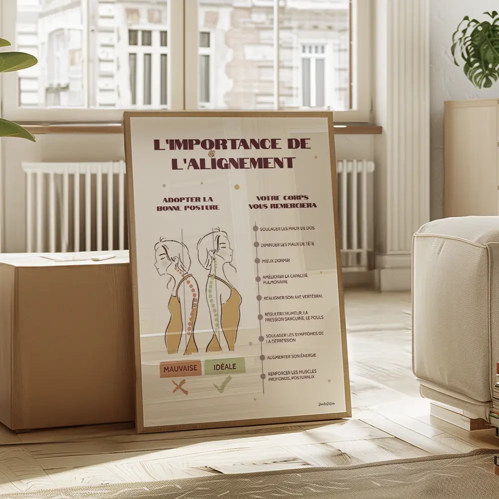 Infographie qui montre une fille dans deux postures différentes et explique la posture idéale
