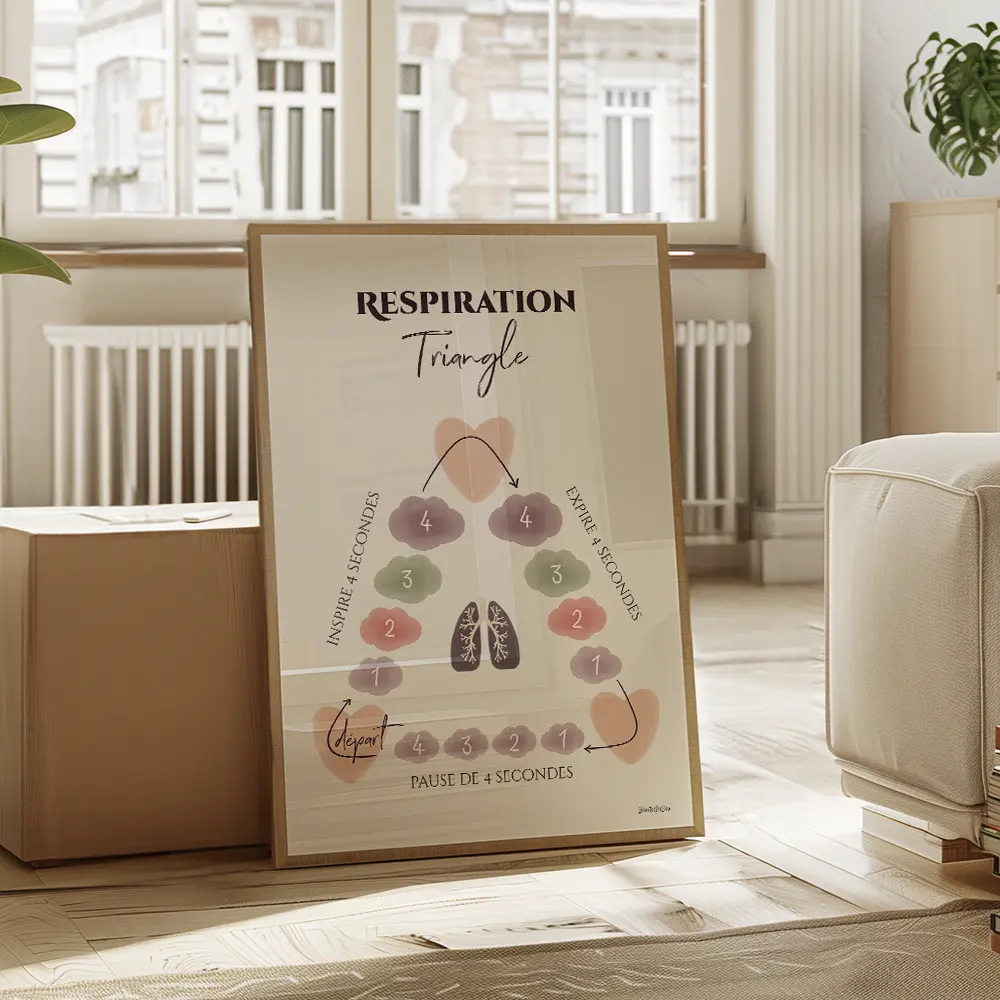 Dessin de poumons au centre entouré d'un triangle servant à guider la respiration