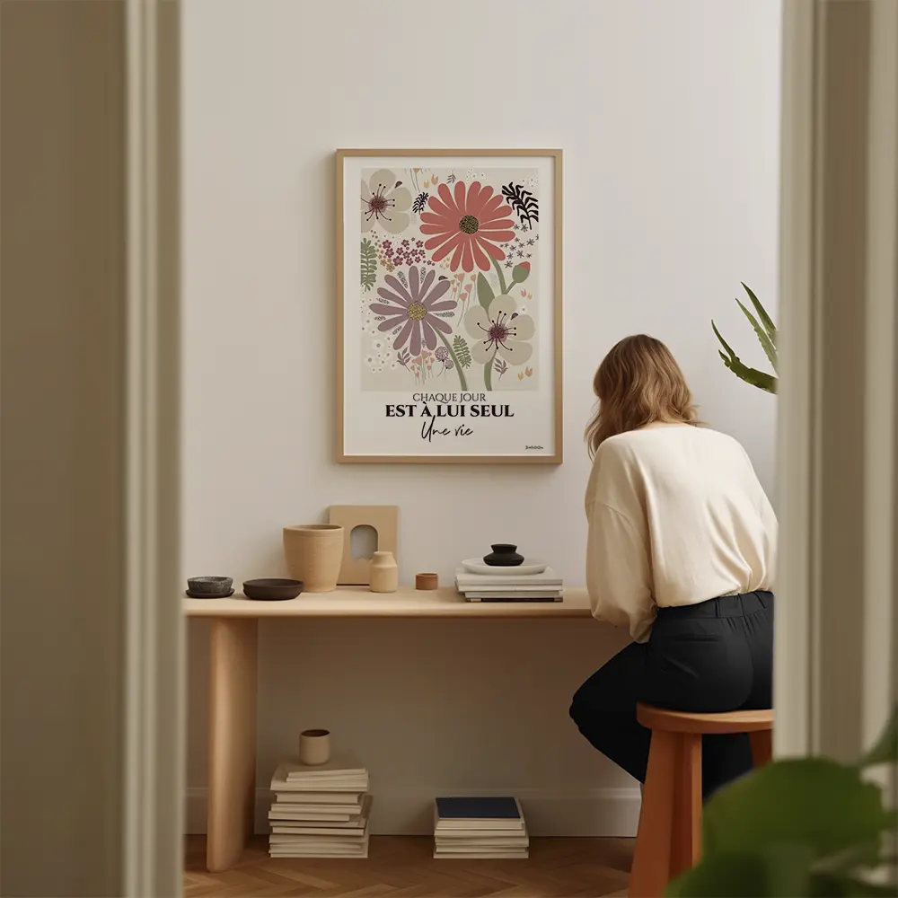 Illustration dessinée à la main en couleurs pastel d'une multitude de fleurs et plantes de différentes taille et forme