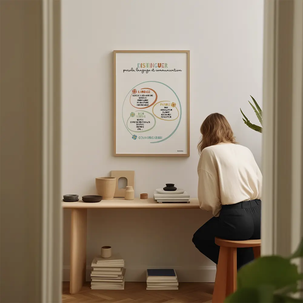 Schéma de la communication divisé en trois aspects : Langage, Parole, et Non-verbal