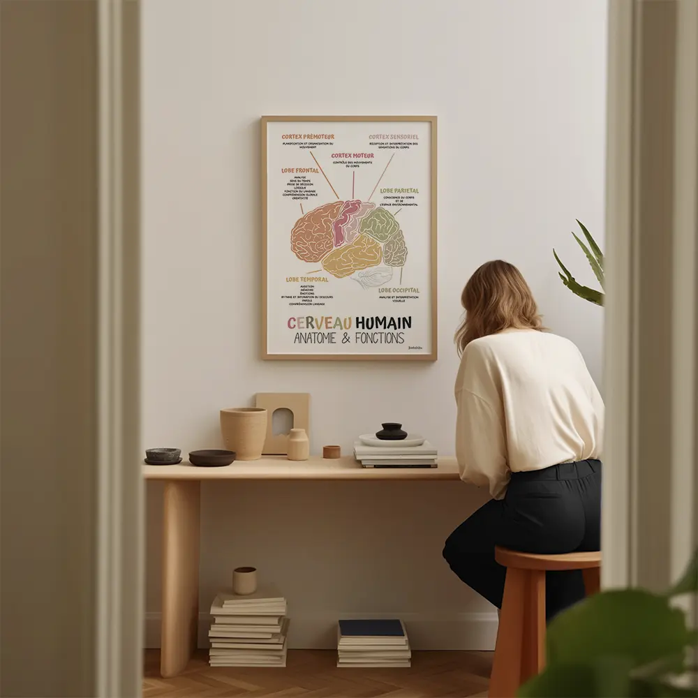 Affiche Anatomie cerveau en français, Décor bureau de thérapie, Art mural Cerveau humain Conseiller scolaire, Ergothérapie et Psychologie