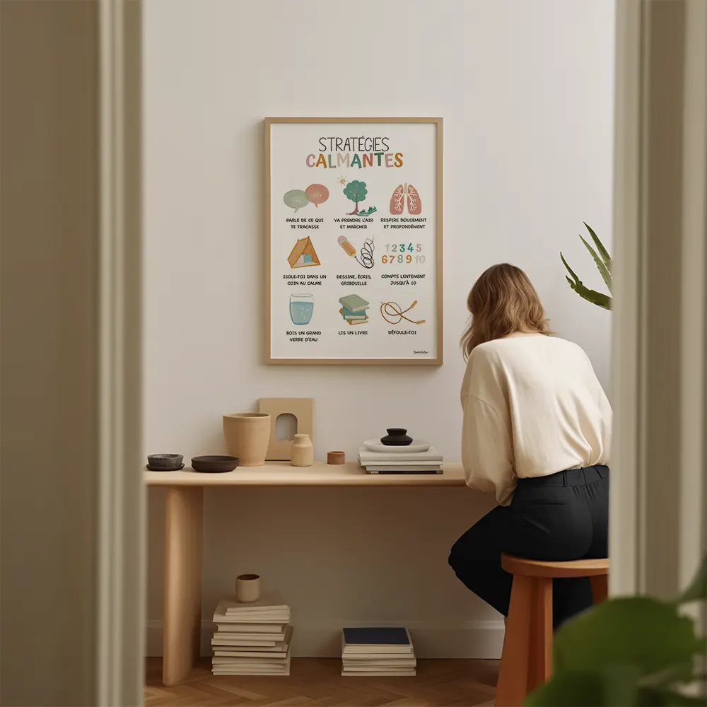 Dessin au style crayon de couleurs de neuf stratégies calmantes pour les enfants