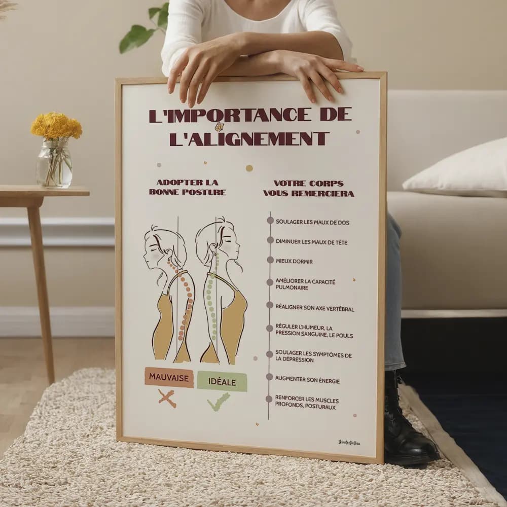 Infographie qui montre une fille dans deux postures différentes et explique la posture idéale