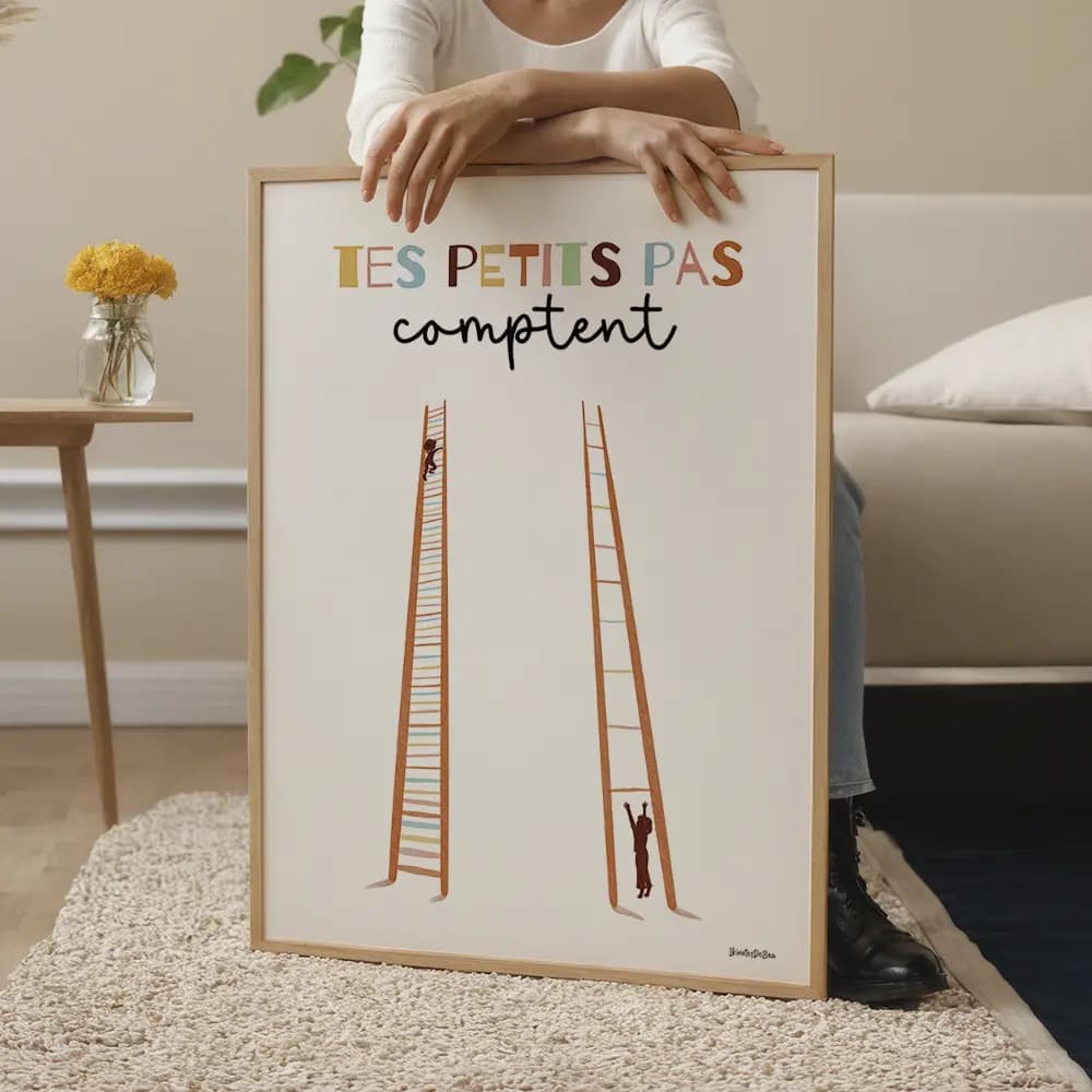 Dessin de deux échelles l'une avec des barreaux beaucoup moins espacés que l'autre et deux silhouettes d'enfant grimpant à un niveau différent