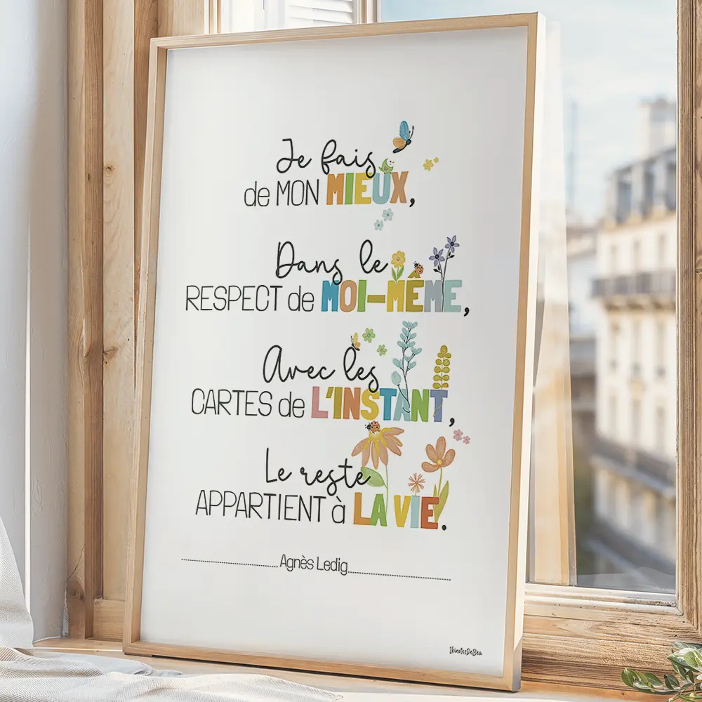 Citation dont chaque fin de phrase est colorée et agrémentée de petit dessins