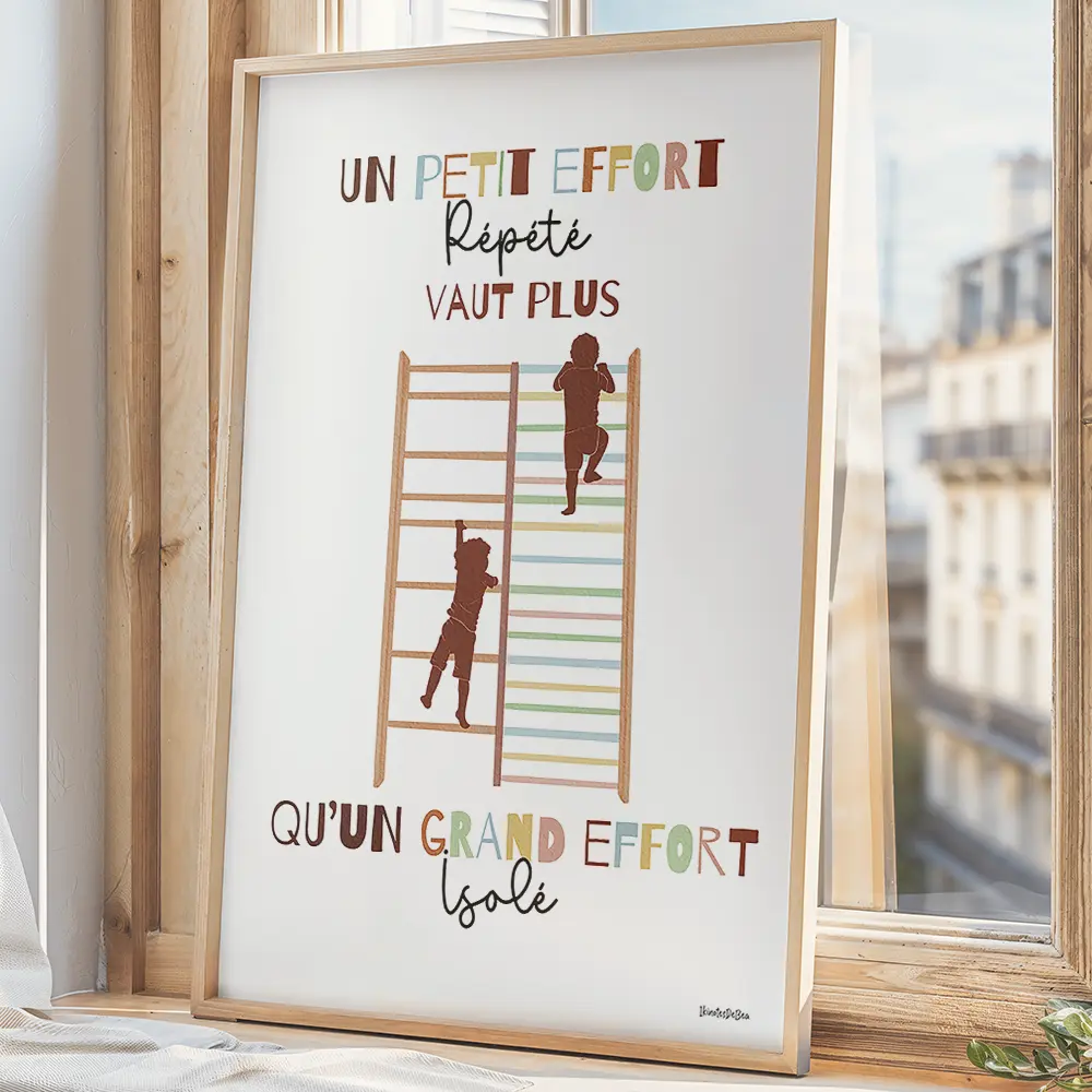 Dessin de deux silhouettes d'enfant montant sur un espalier