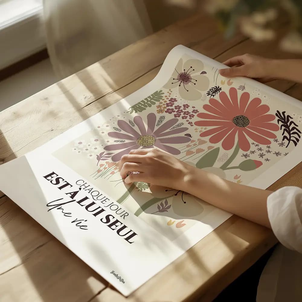 Illustration dessinée à la main en couleurs pastel d'une multitude de fleurs et plantes de différentes taille et forme