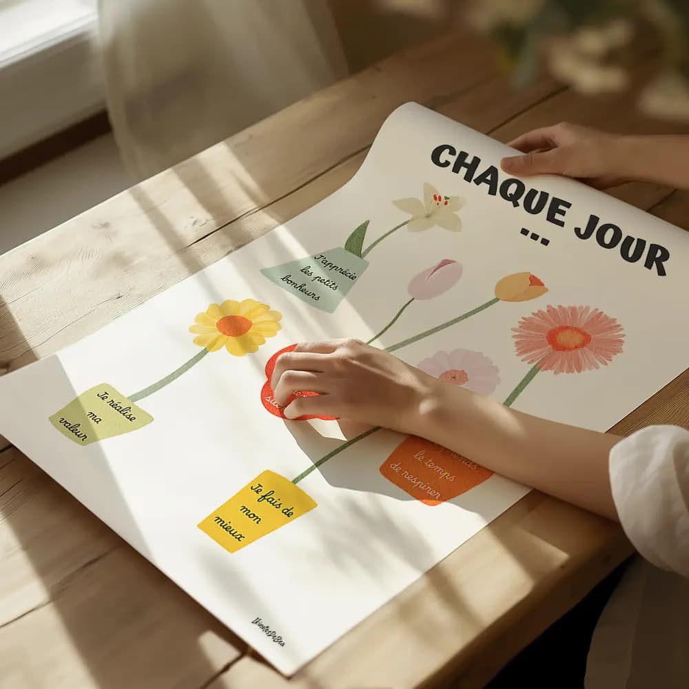 Poster d'affirmation positive français, Décor bureau thérapie, Santé mentale, Coin apaisant, Psychologie scolaire, TCC, Cadeau sophrologue