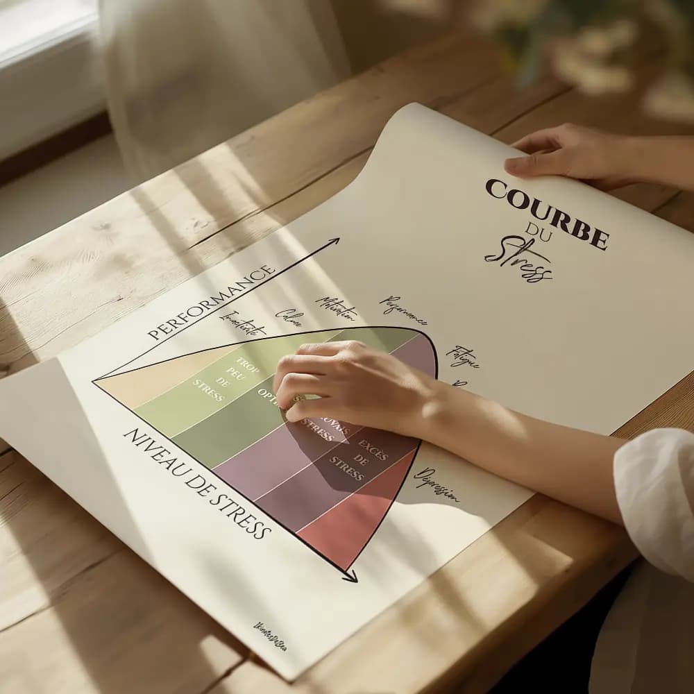 Dessin d'une courbe montrant la performance en fonction du stress