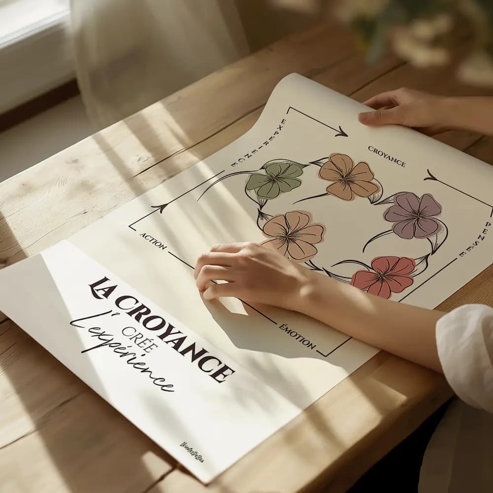 Illustration d'un cercle de cinq fleurs dans les tons pastels qui donne l'impression de se tenir par la main et de danser en rond