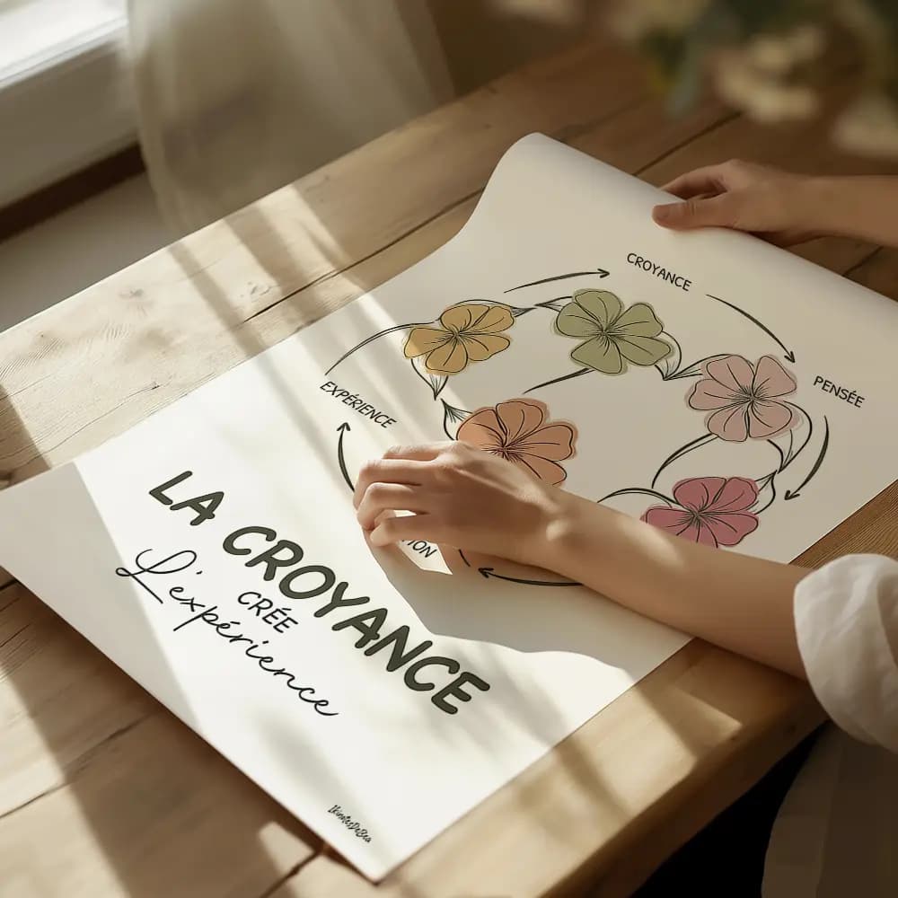 Dessin d'un cercle de cinq fleurs qui représente le schéma de croyance