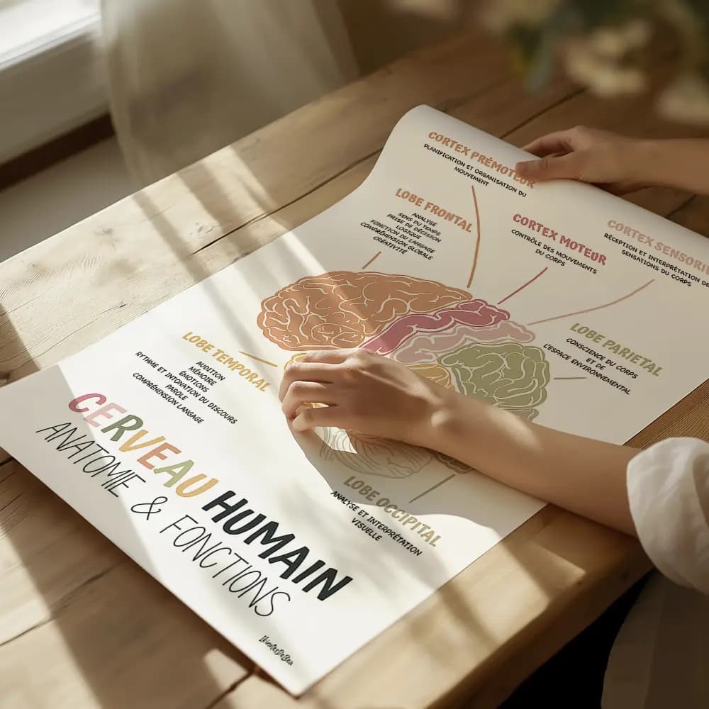 Affiche Anatomie cerveau en français, Décor bureau de thérapie, Art mural Cerveau humain Conseiller scolaire, Ergothérapie et Psychologie