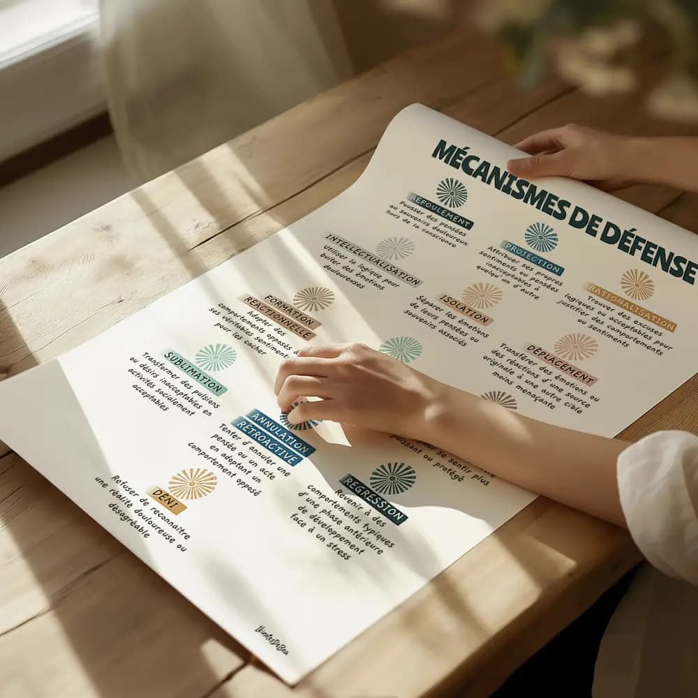 Dessin de 13 symboles accompagnant un mécanisme de défense