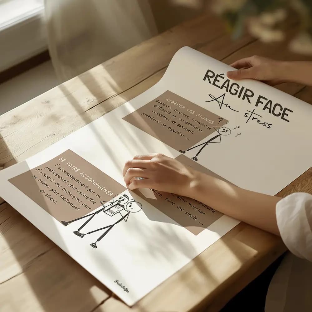 Infographie accompagnée de trois déssins minimaliste de petits personnages style bonhomme bâton