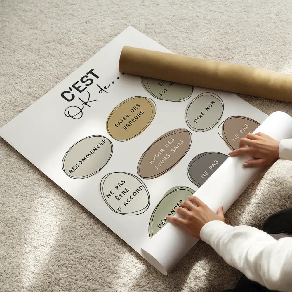 Infographie composée d'ovales irréguliers de couleurs avec une liste de messages de ce qu'il est OK de faire