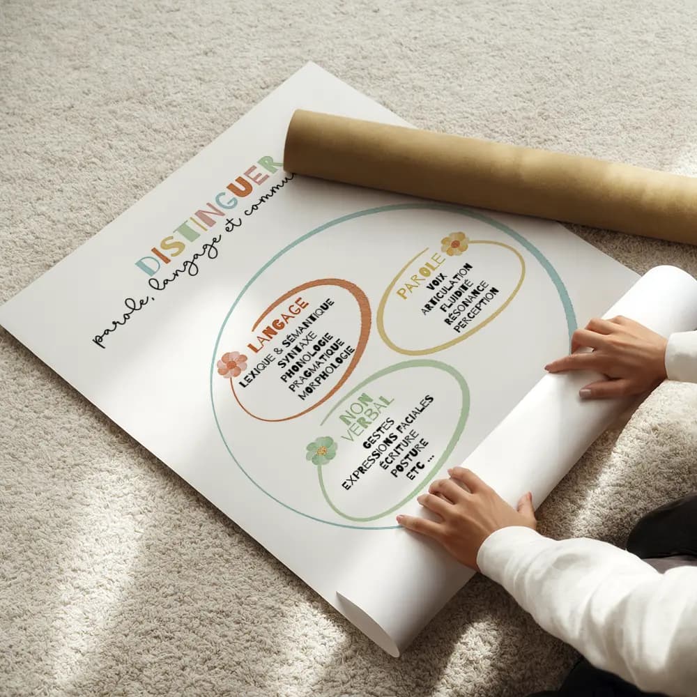 Schéma de la communication divisé en trois aspects : Langage, Parole, et Non-verbal