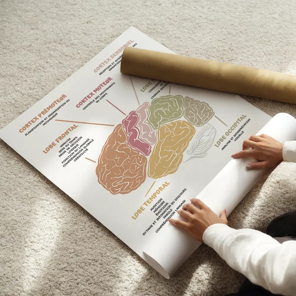 Affiche Anatomie cerveau en français, Décor bureau de thérapie, Art mural Cerveau humain Conseiller scolaire, Ergothérapie et Psychologie
