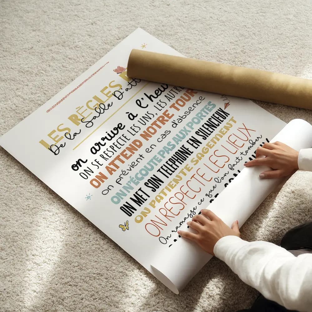 Affiche composée entièrement de texte dont chaque ligne utilise des fonts et couleurs différentes