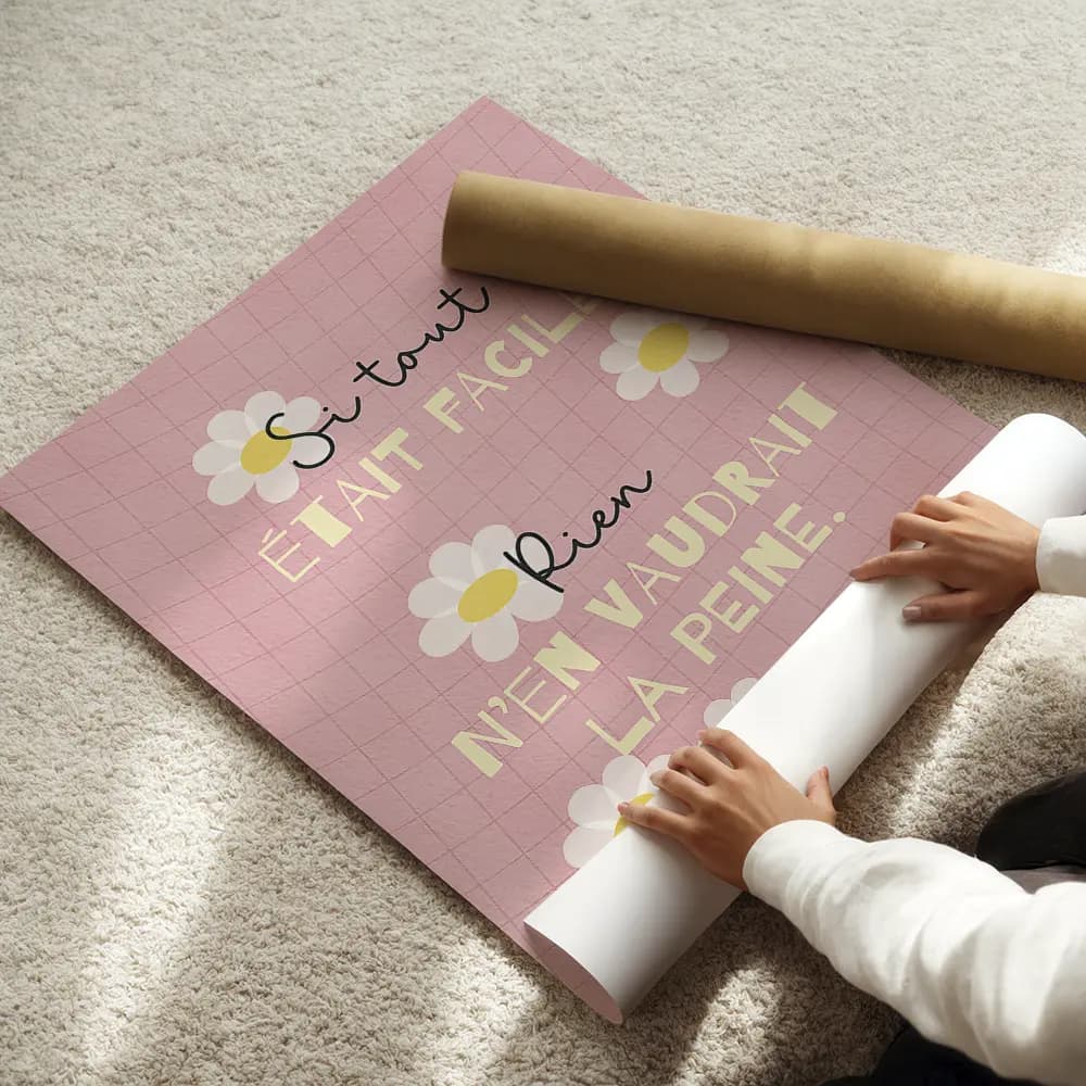 Dessin de 6 Marguerittes sur fond rose quadrillé