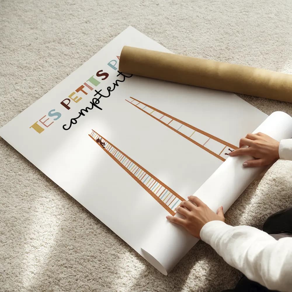 Dessin de deux échelles l'une avec des barreaux beaucoup moins espacés que l'autre et deux silhouettes d'enfant grimpant à un niveau différent