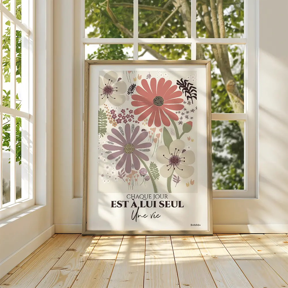 Illustration dessinée à la main en couleurs pastel d'une multitude de fleurs et plantes de différentes taille et forme
