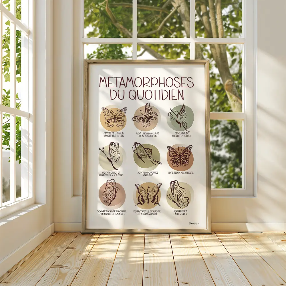 dessin de six cercles contenant un papillon