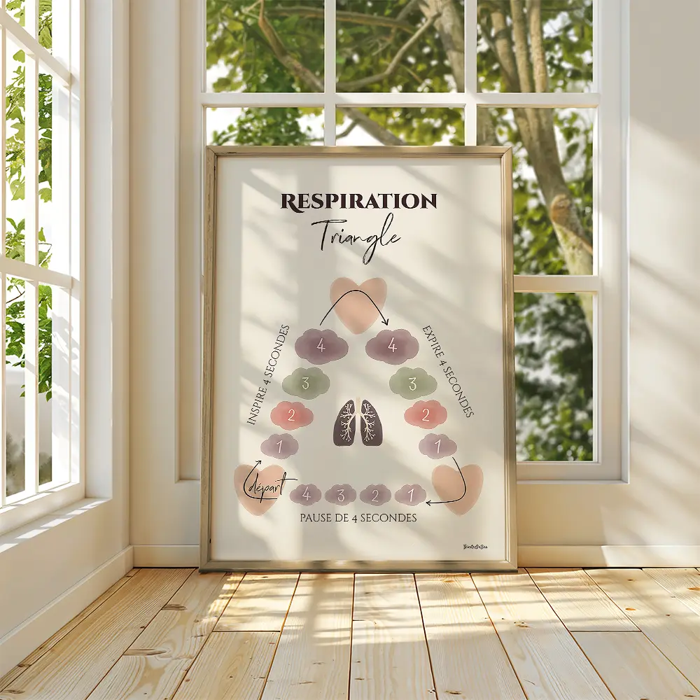 Dessin de poumons au centre entouré d'un triangle servant à guider la respiration