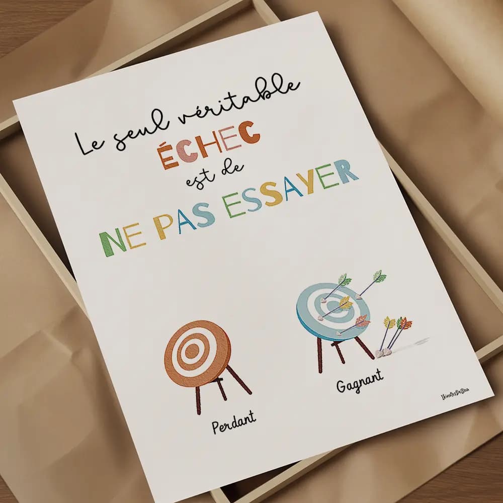 Déssin de deux cibles, une en rouge ne comportant aucune flèches pour l'échec et une en bleu remplie de flèches, y compris sur le sol, pour le succès