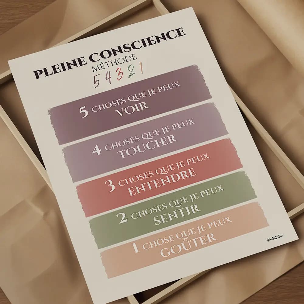 Illustration en dégradé de couleurs pastel qui détaille en cinq points la méthode d'ancrage "5,4,3,2,1"