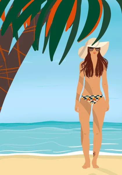 Femme retro chapeau plage