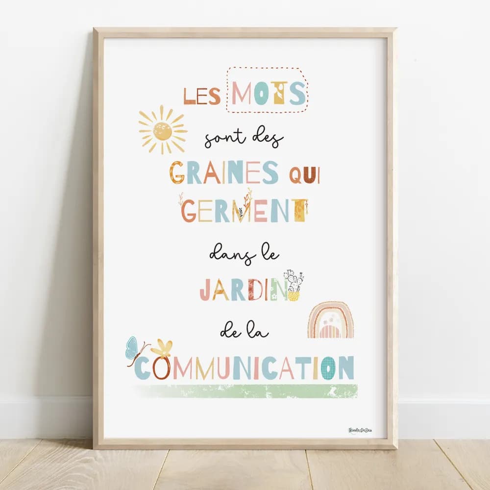 Infographie coloré d'une citation sur les mots dont plusieurs lettres sont agrémentées de petit dessins mignons