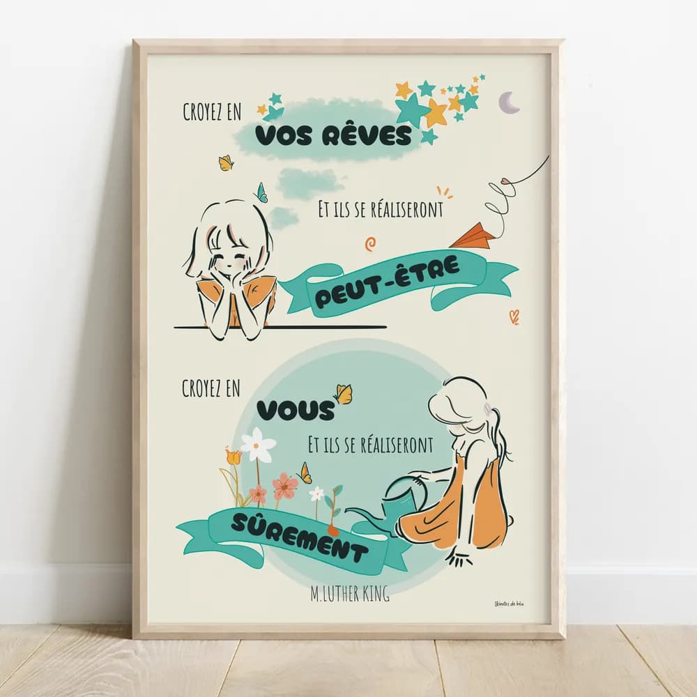 Illustration pastel de deux petites filles dessinées aux traits avec une robe orange. L'une tiens sa tête dans ses mains, l'autre arrose des fleurs.