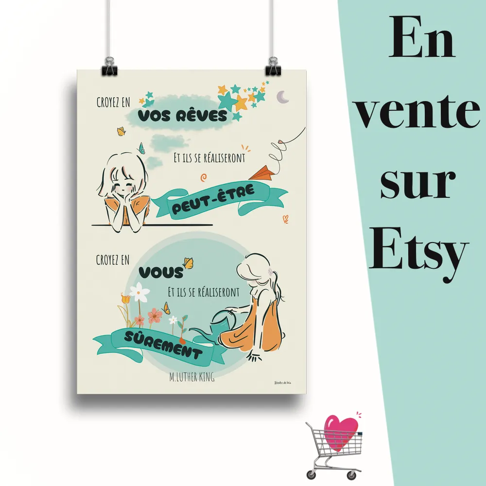 Affiche "Affiche citation Martin Luther King en français imprimable" suspendu par des pinces avec le message en vente sur Etsy