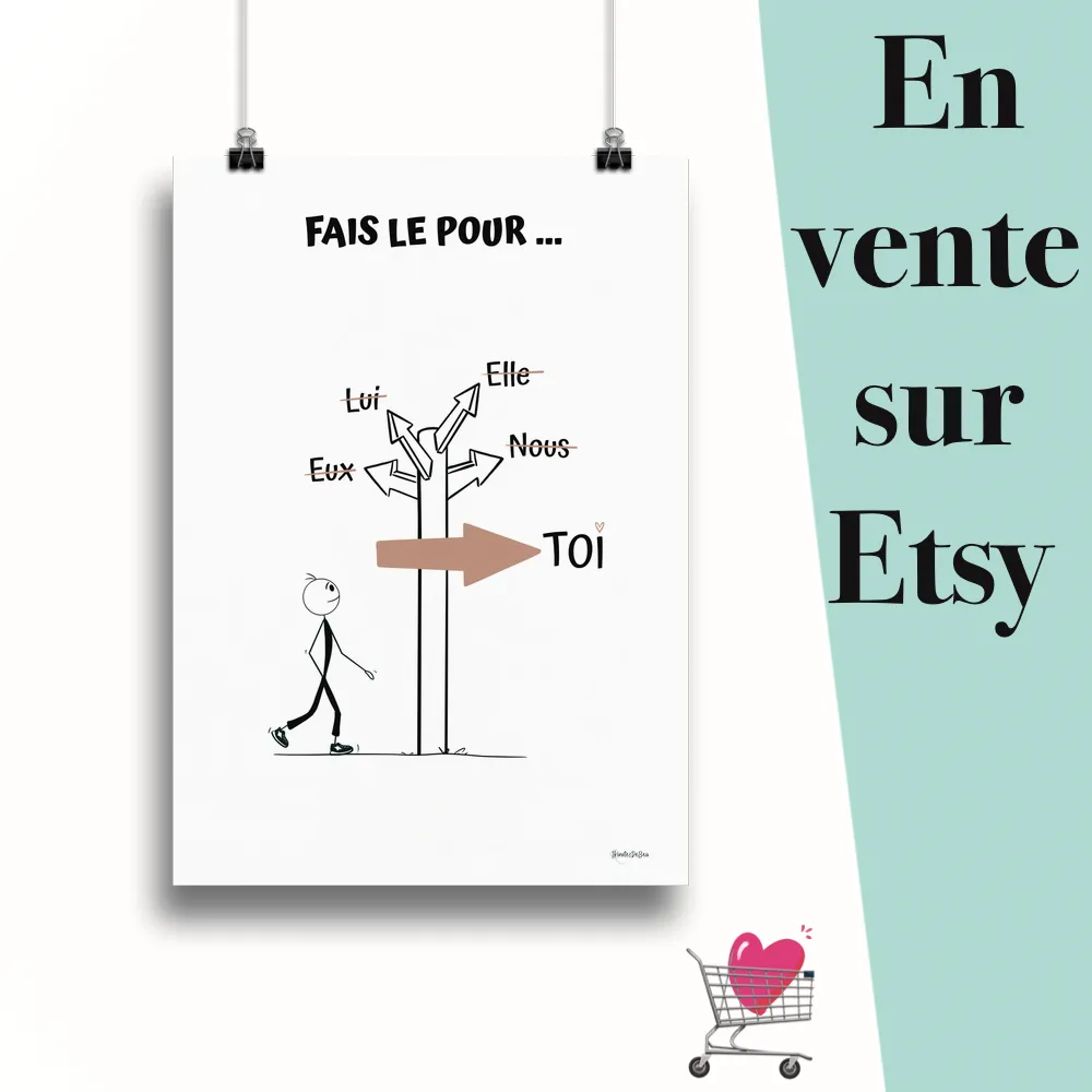 Affiche "Fais le pour toi minimaliste" suspendu par des pinces avec le message en vente sur Etsy