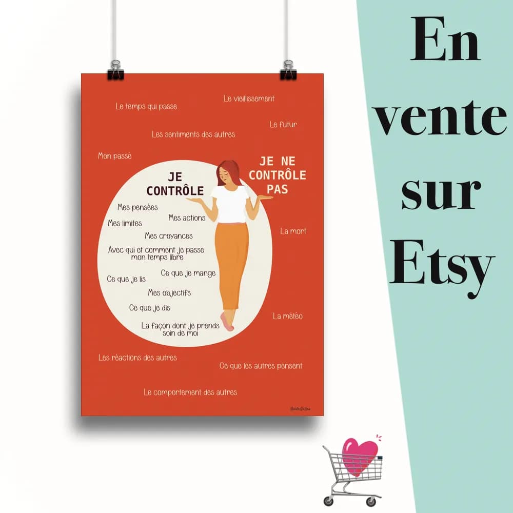 Affiche "Je ne contrôle pas" suspendu par des pinces avec le message en vente sur Etsy