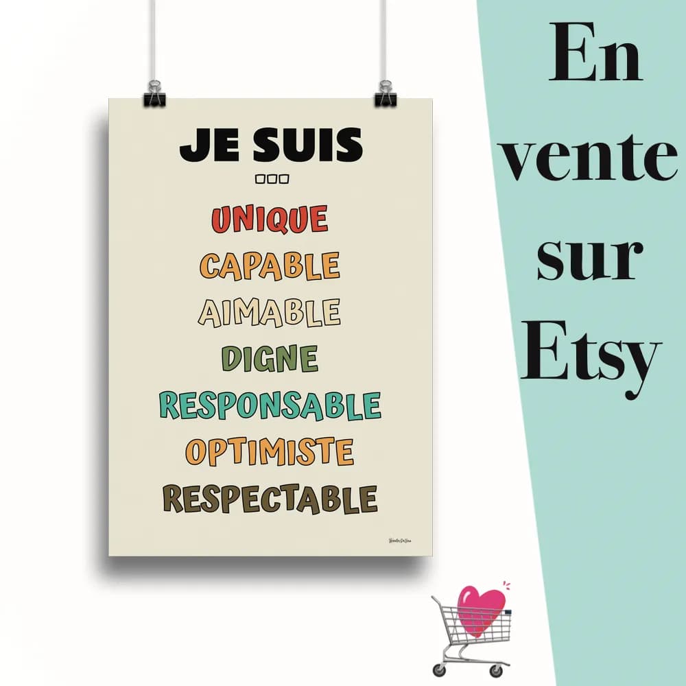 Affiche "Je suis... retro" suspendu par des pinces avec le message en vente sur Etsy