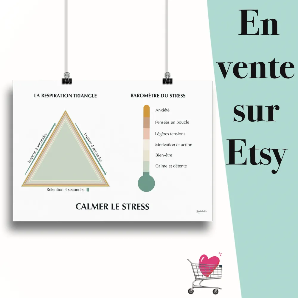 Affiche "Respiration triangle minimaliste" suspendu par des pinces avec le message en vente sur Etsy