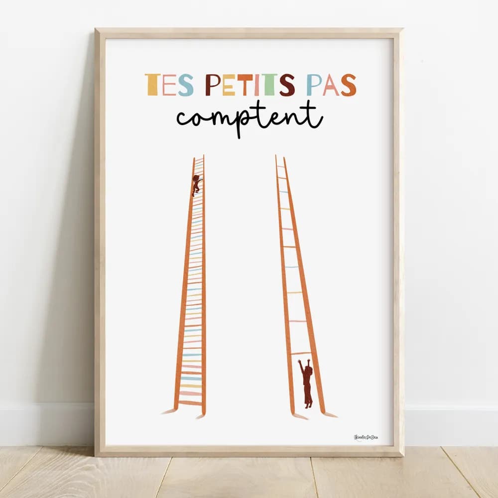 Dessin de deux échelles l'une avec des barreaux beaucoup moins espacés que l'autre et deux silhouettes d'enfant grimpant à un niveau différent