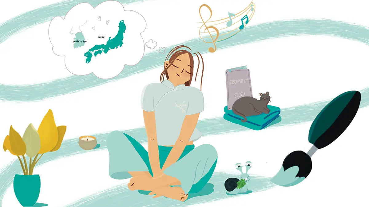 Dessin de Béatrice entourée de son univers et ses passions