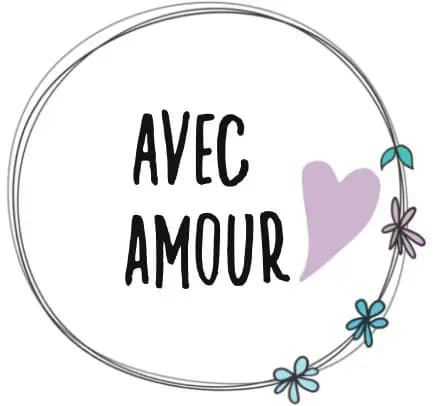 Avec amour Dessin d'un cercle de fleurs avec le texte "avec amour" écrit au milieu