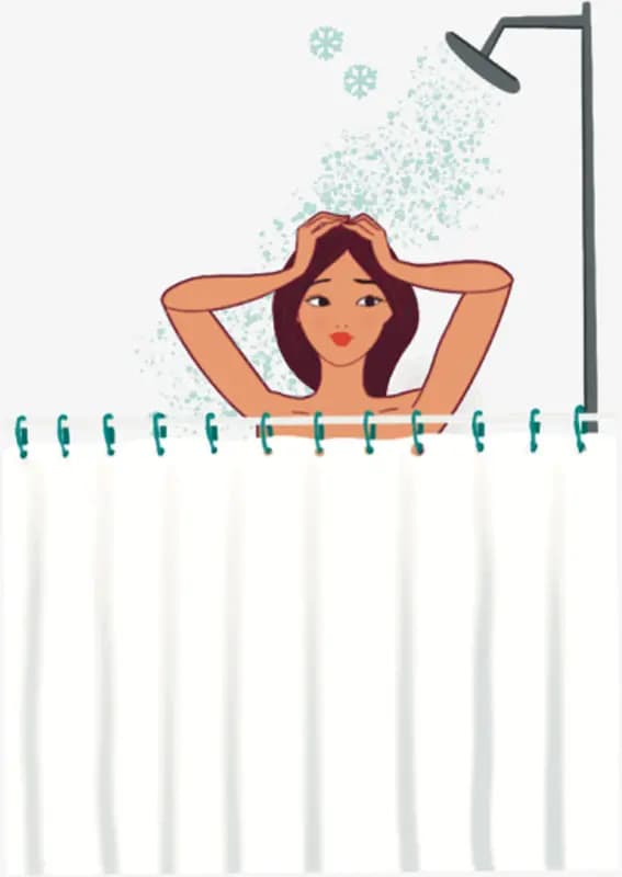 Douche froide Illustration d'une femme derrière un rideau de douche qui prend une douche froide