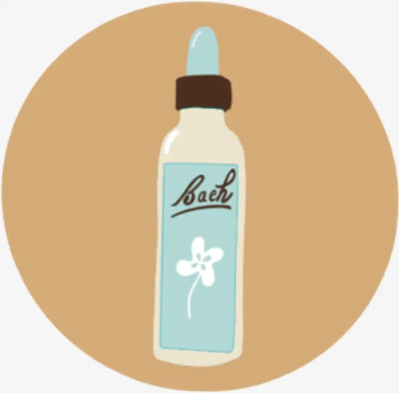 Fleurs de Bach Dessin d'un flacon de fleurs de Bach sur un disque beige